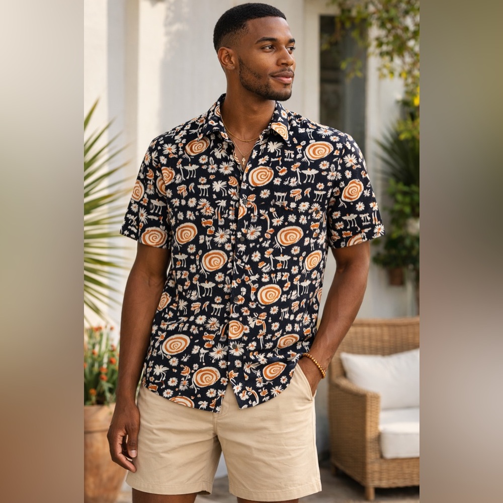 J.Crew Classic Fit Re-Imagined Camp Shirt Abstract Surf Print Spring Summer
